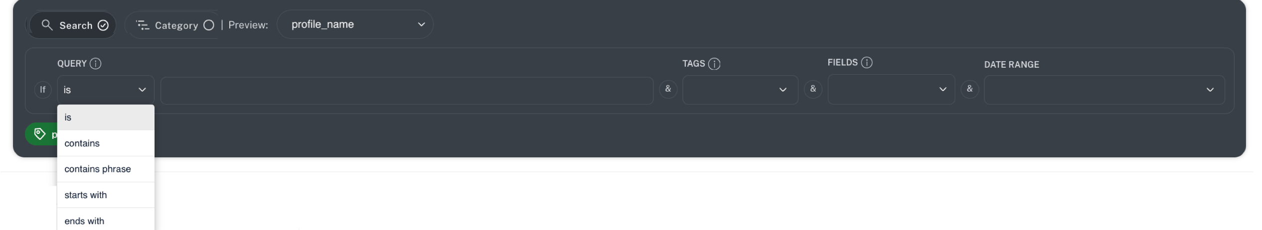 Select Search to enter queries and preview the results.