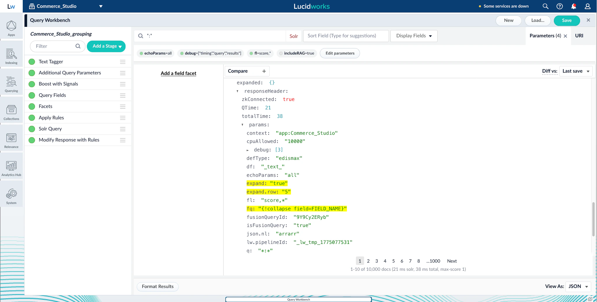 Query parameters in the response JSON