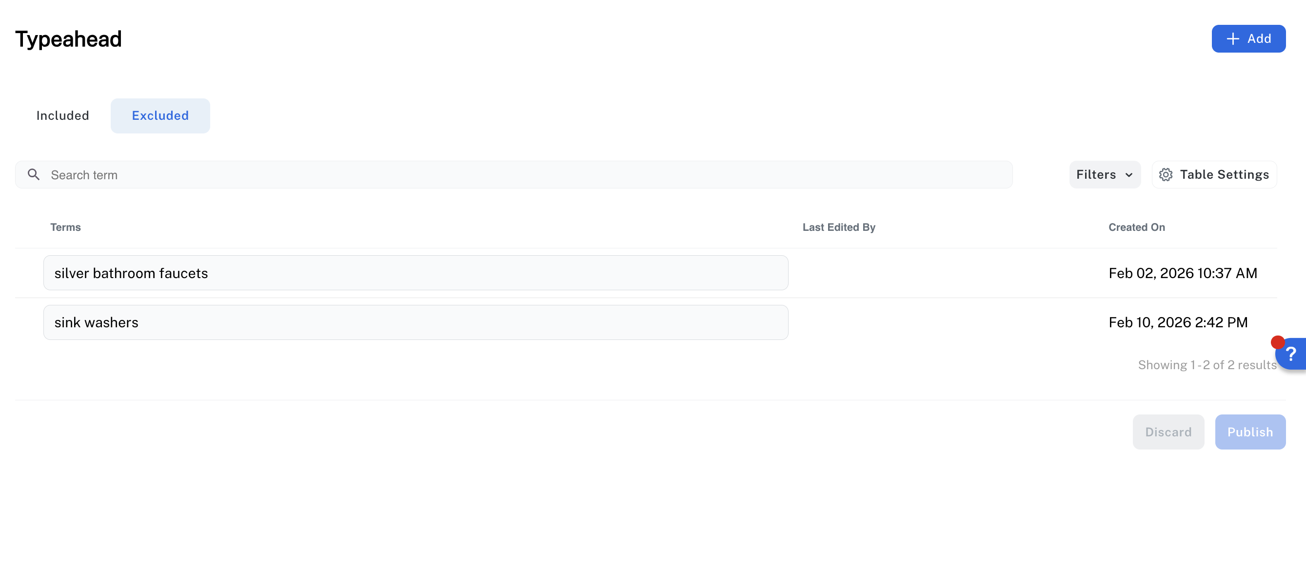 Core Settings Typeahead screen