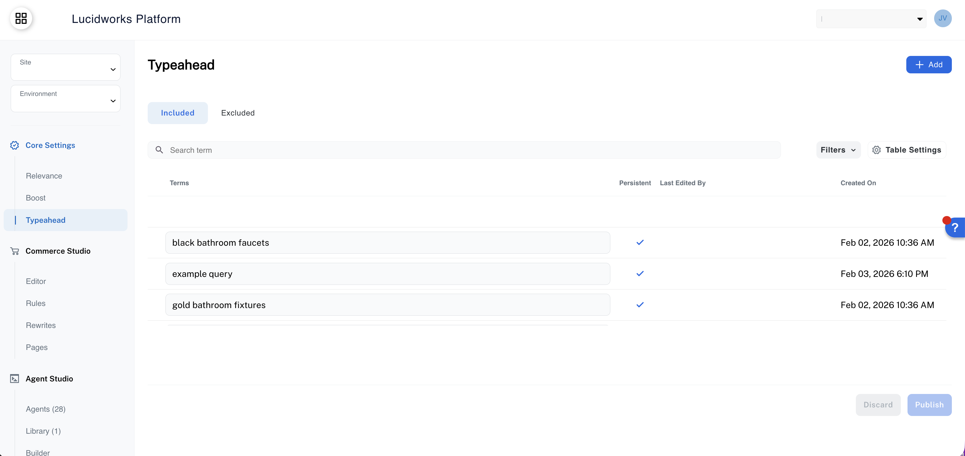 Core Settings Typeahead screen