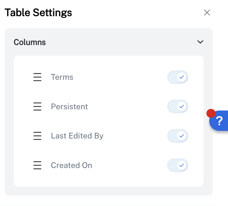 Core Settings Typeahead Table Settings