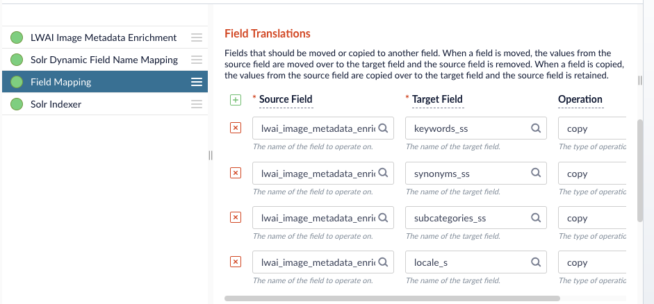 Image metadata enrichment field mapping stage
