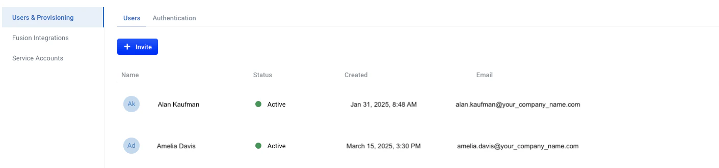Users and Provisioning screen