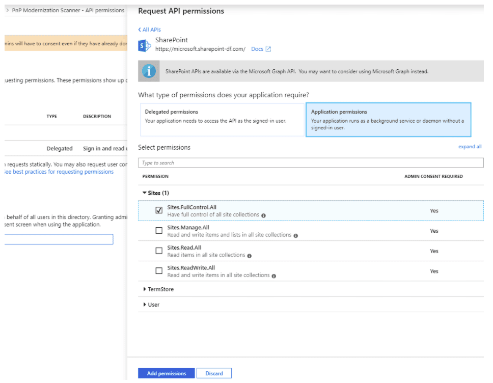 Sites.FullControl.All application permission