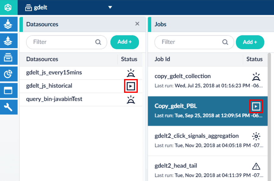 Fusion UI Datasources and Jobs