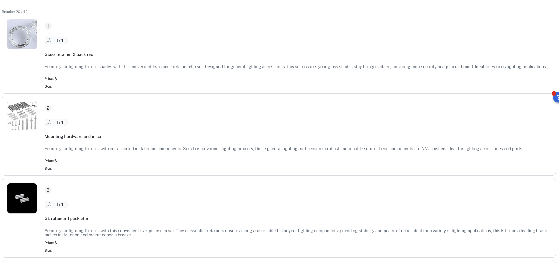 List layout search results