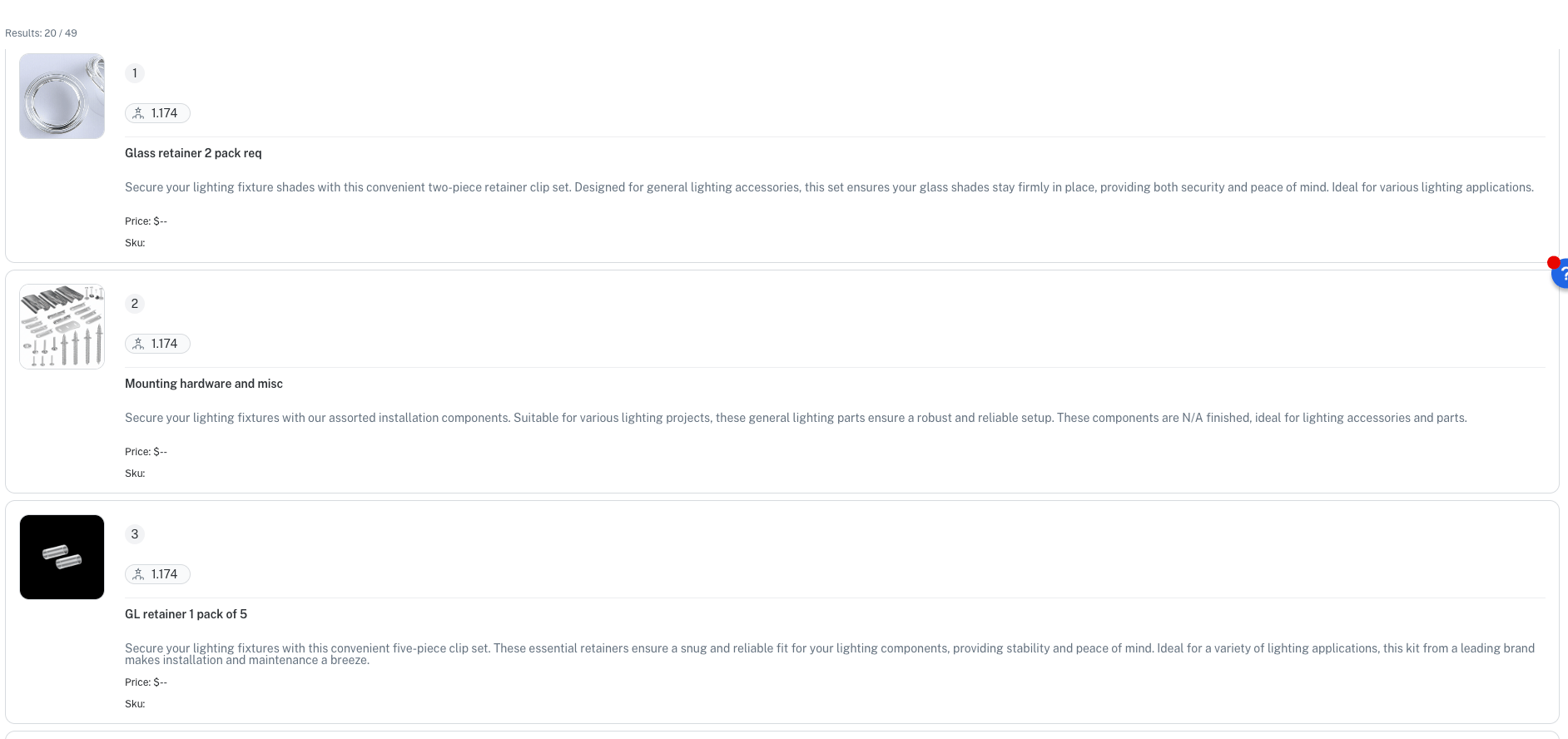 List layout search results