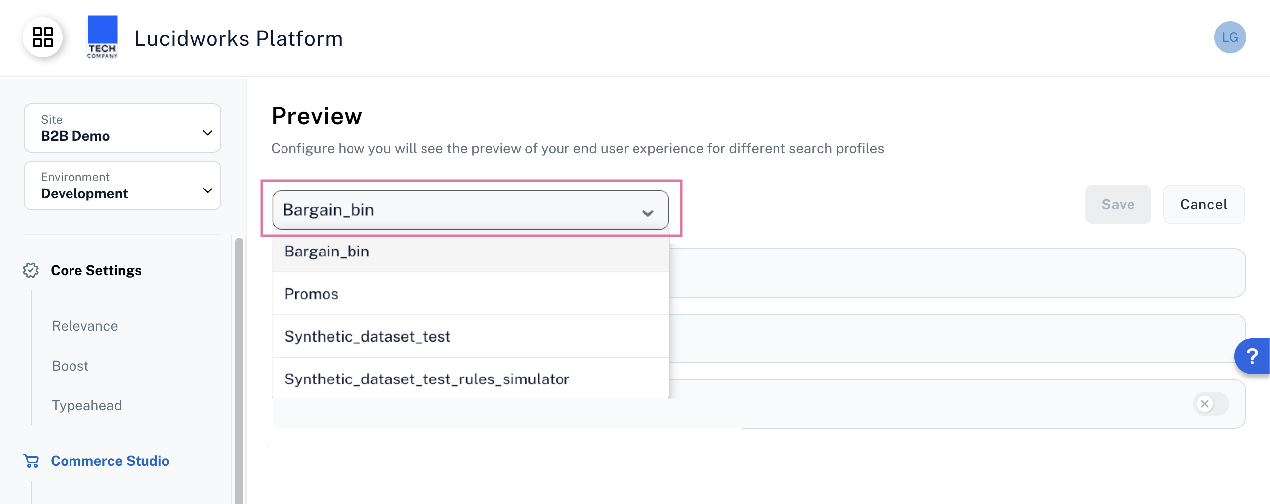 Select a search profile