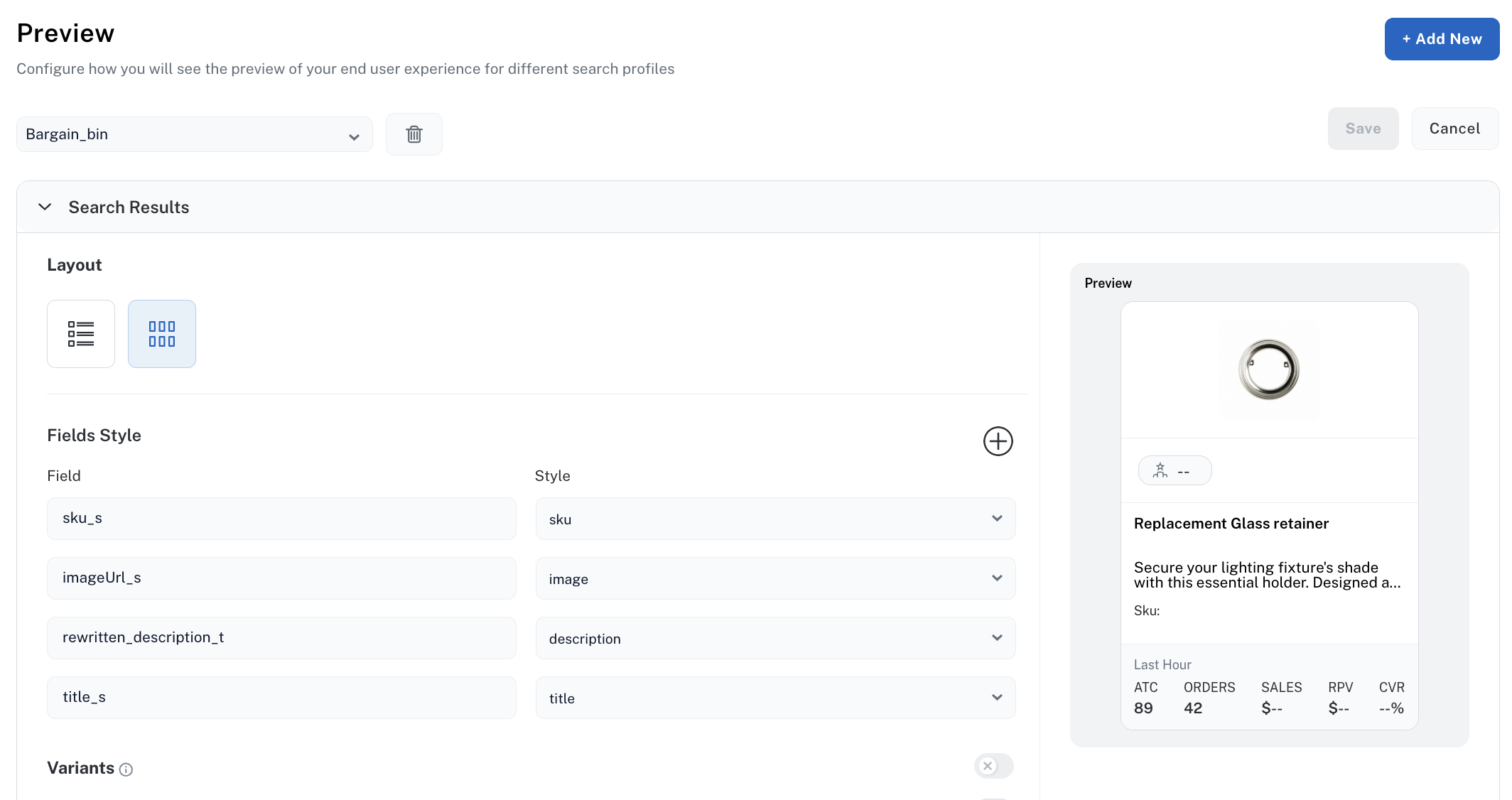 Configure search results Preview