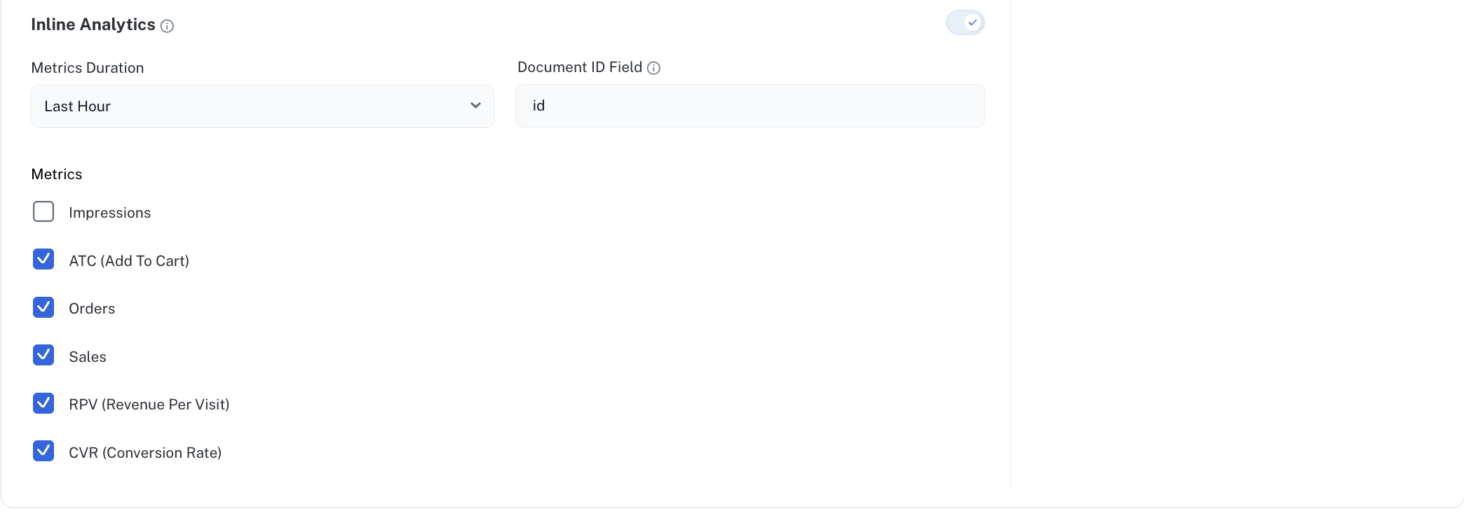 Configure search results Inline Analytics