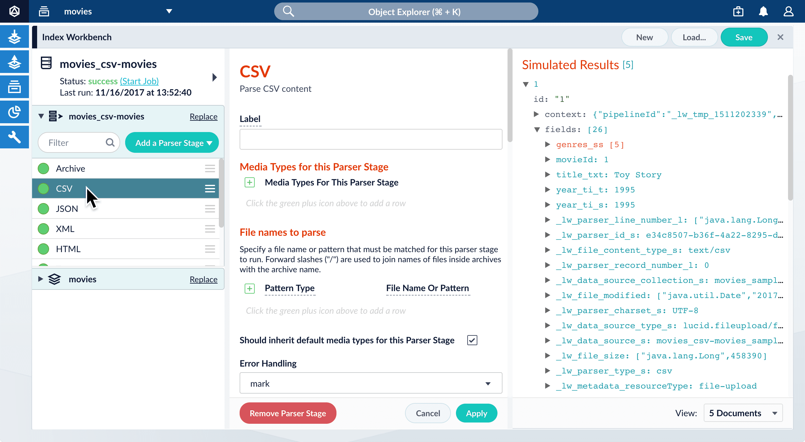 Parser stage configuration