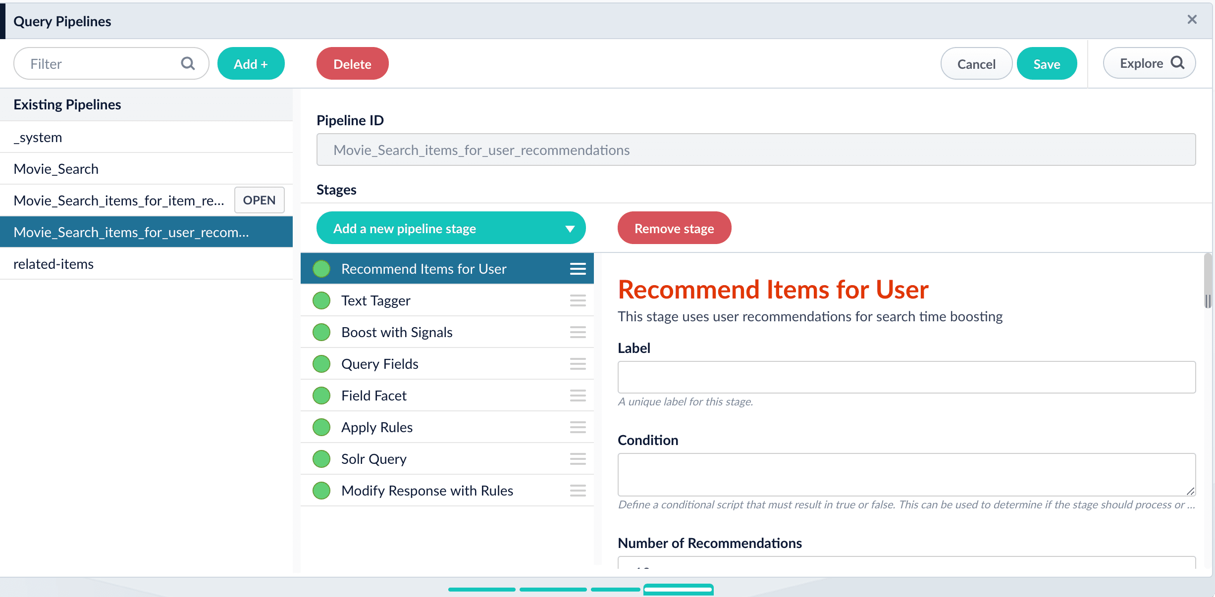 Default items-for-user recommendations pipeline