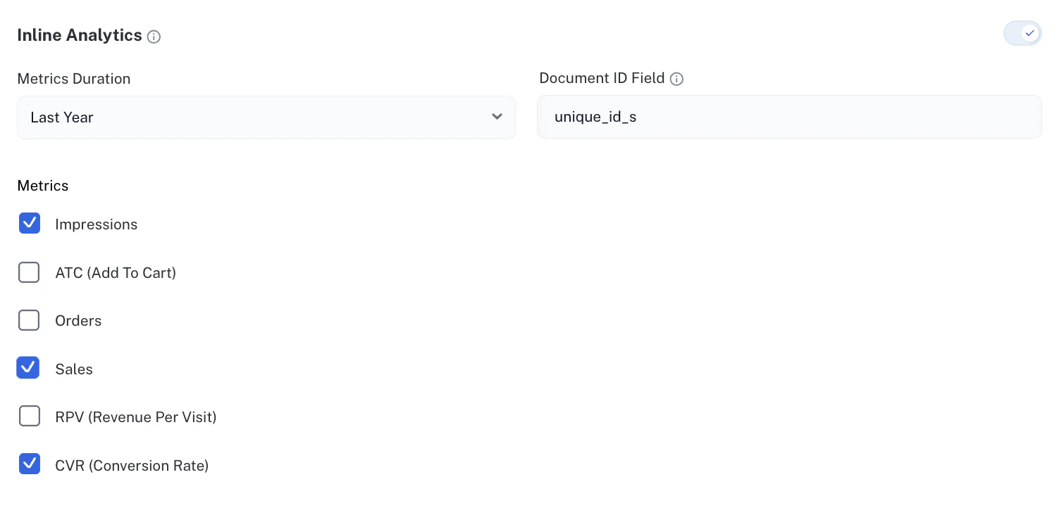 Commerce Studio setting for Inline Analytics Metrics