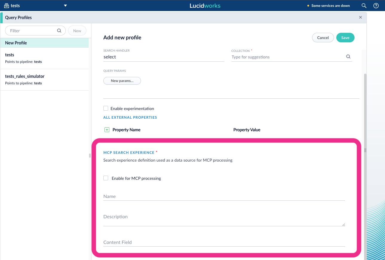 Search experience configuration in the Query Profile panel