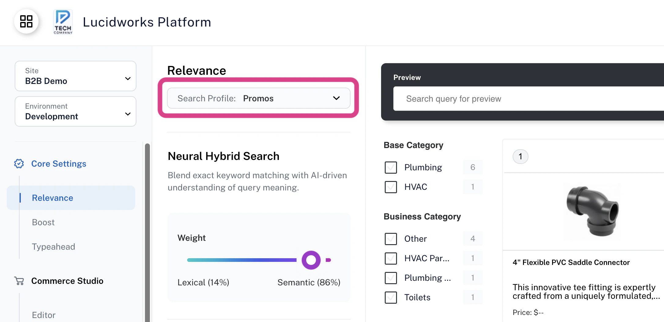 Query profiles dropdown on the Core Settings > Relevance page