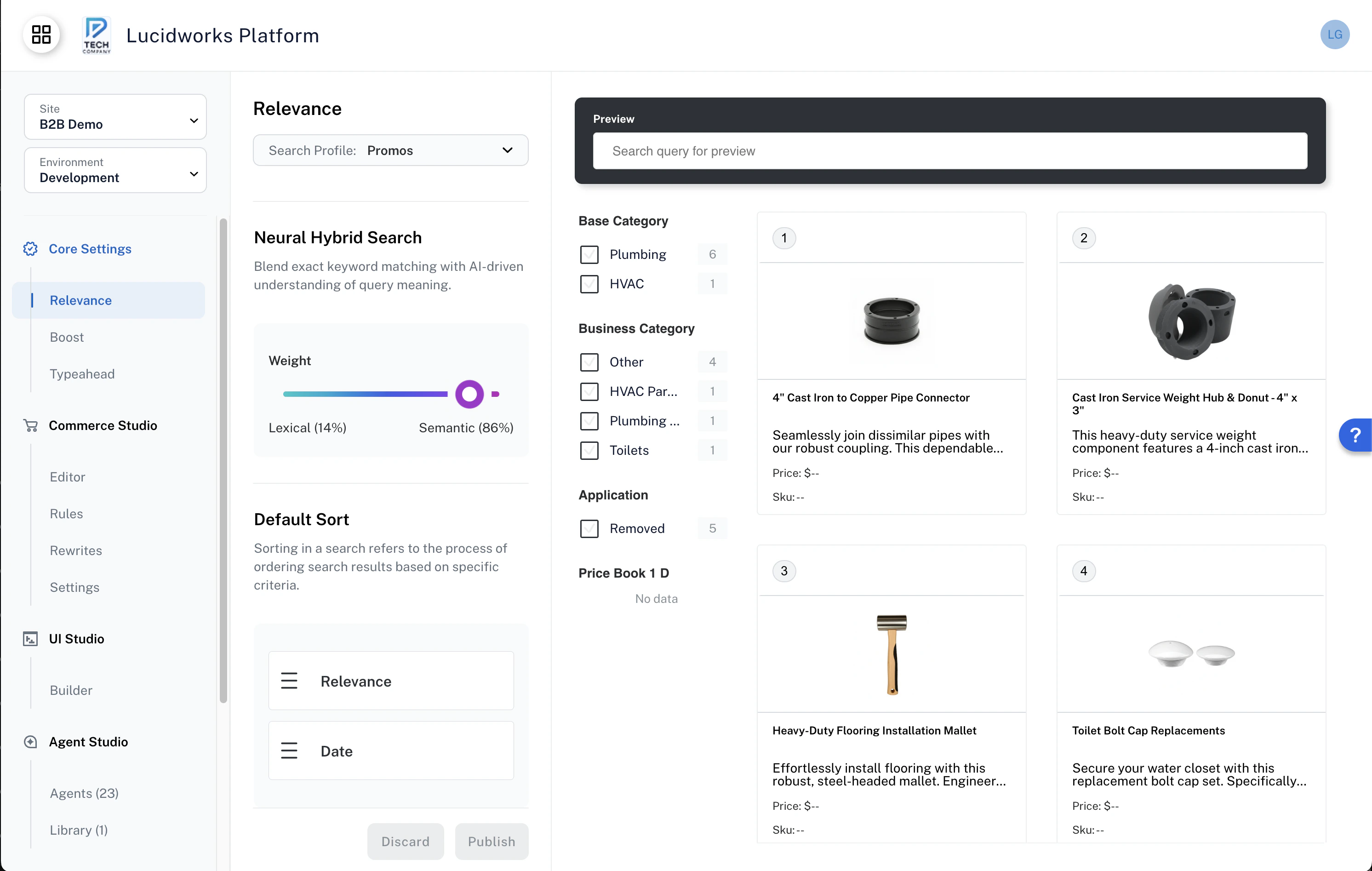 Core Settings Relevance screen