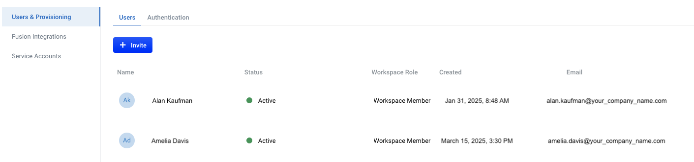 Users and Provisioning screen