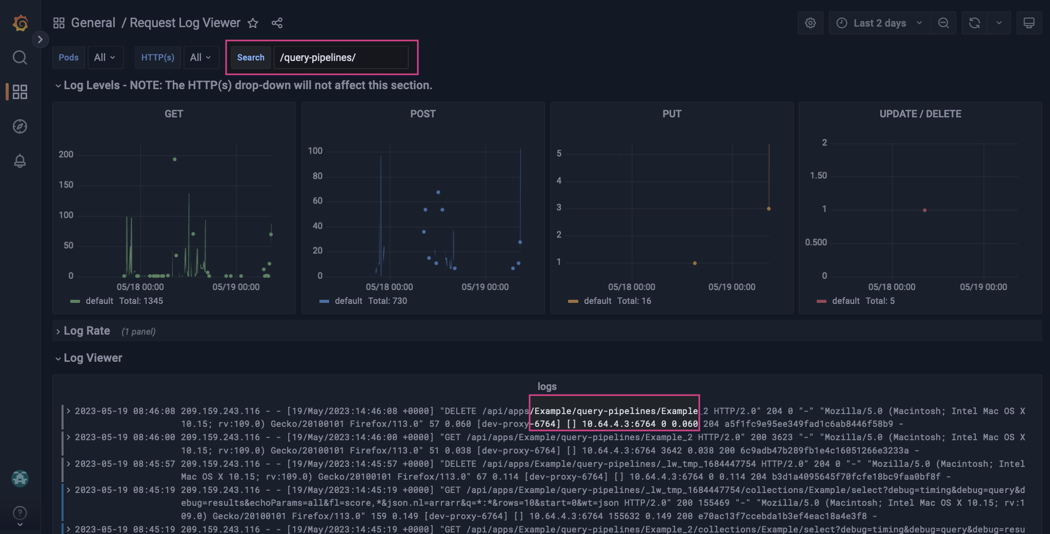 Request log viewer example