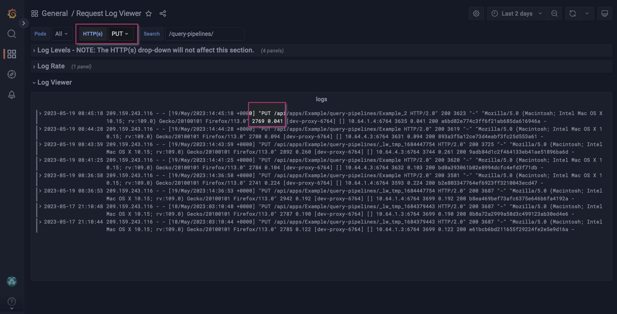 Request log viewer example