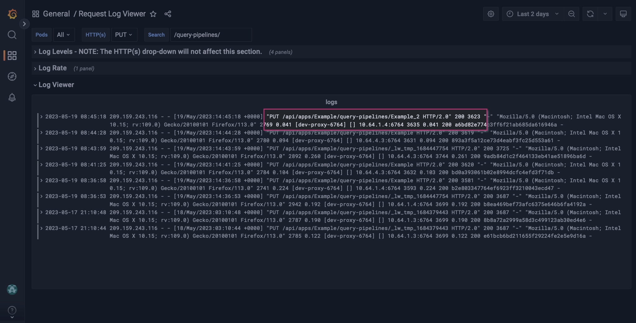 Request log viewer example