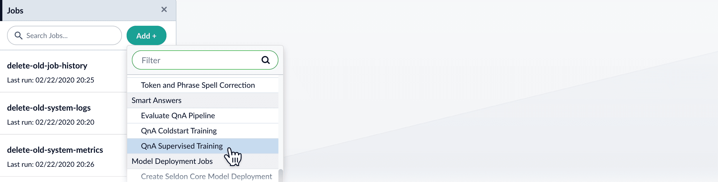 Select the Smart Answers Supervised Training job