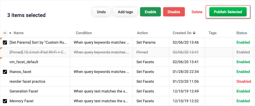 Individually publish rules in the Fusion UI