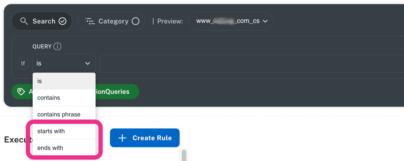 Starts with and ends with query matching