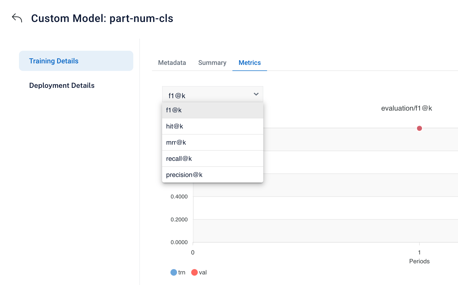 Training details metrics value options