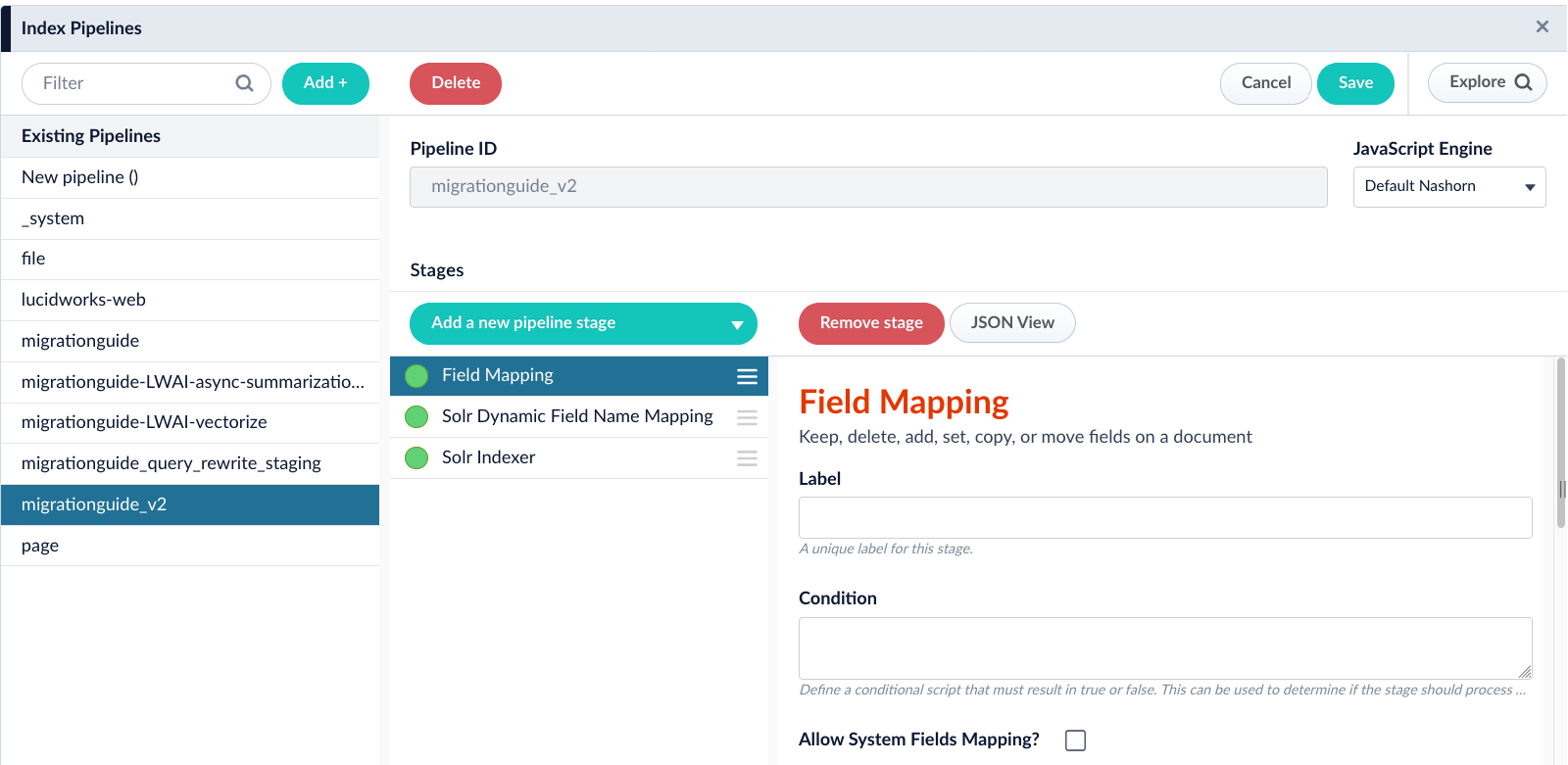 Create a new index pipeline