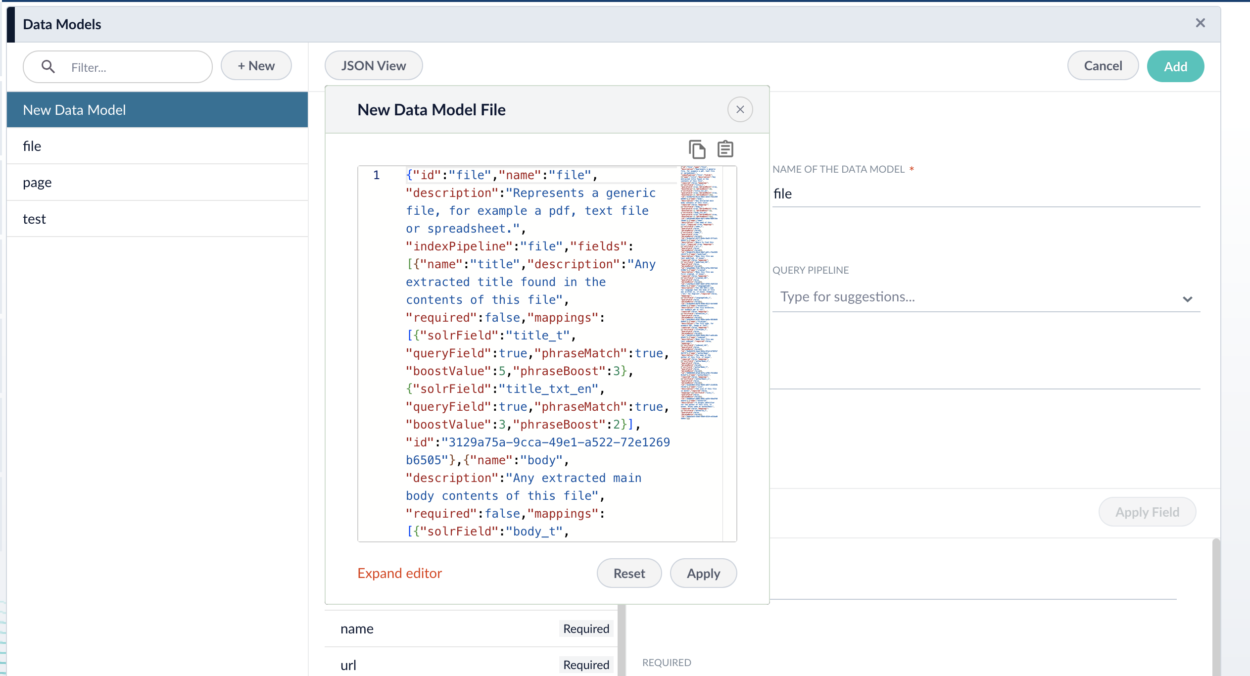 Data Models JSON Editor