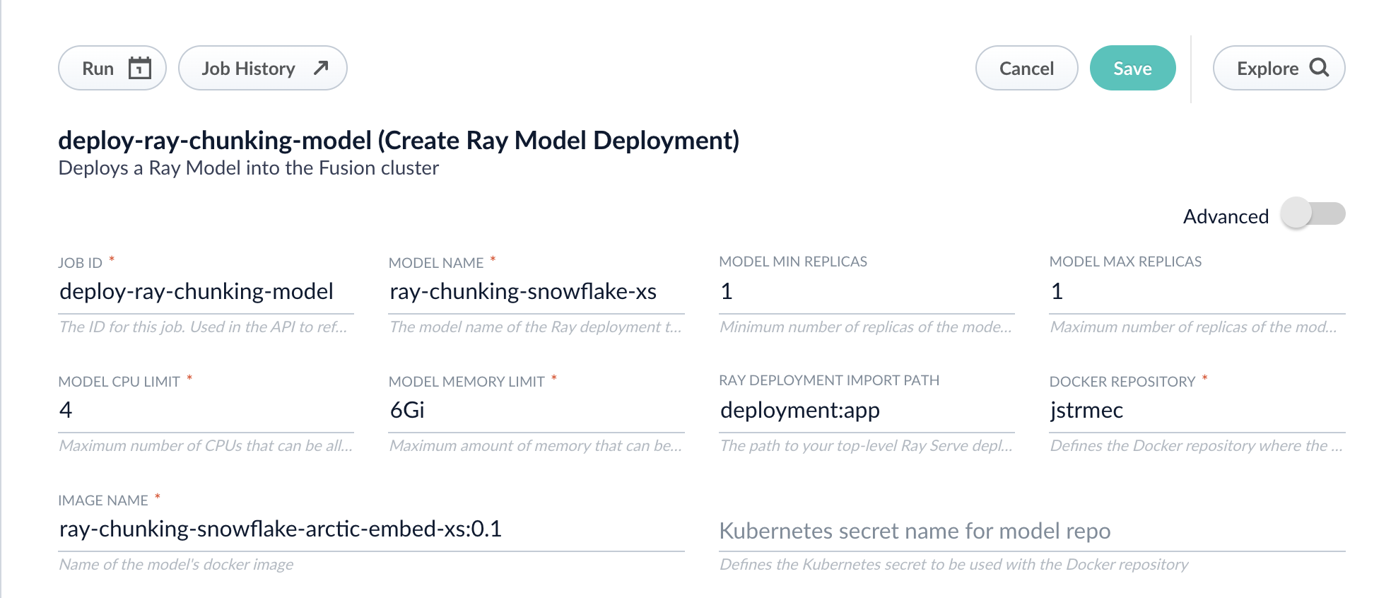 Deploy Ray chunking model in Fusion