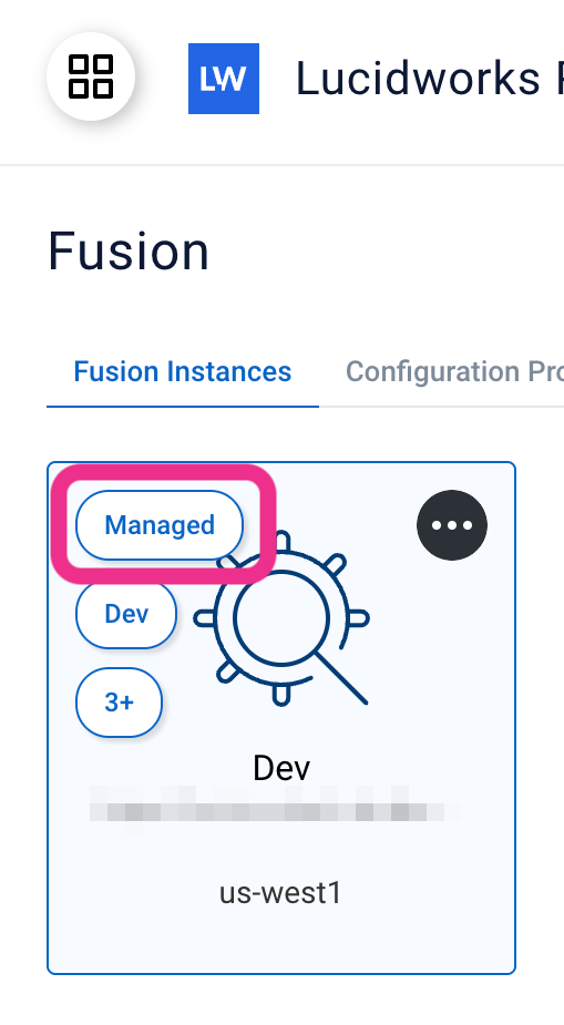 Managed button on a Fusion instances card