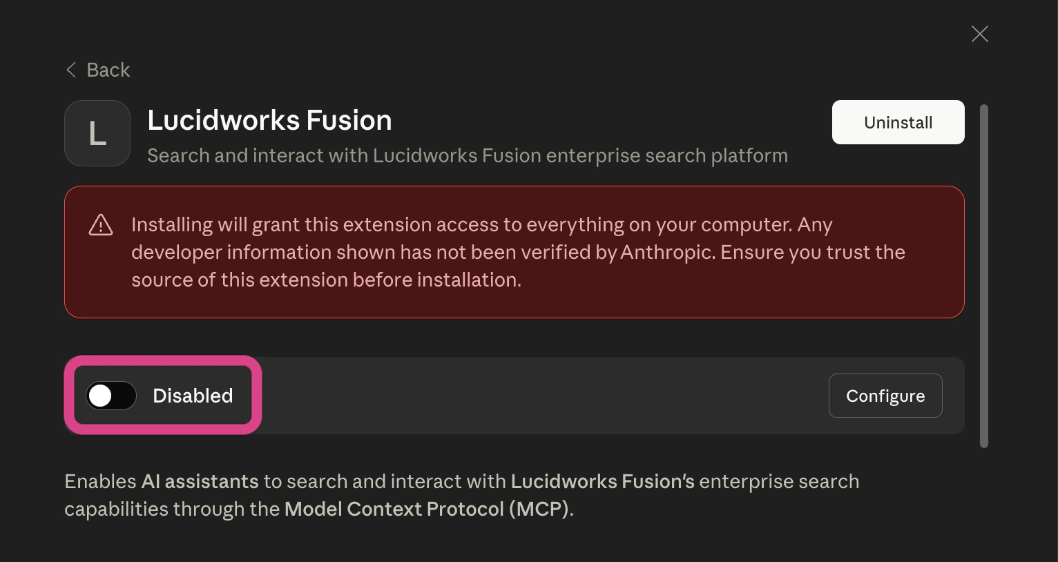 Toggle the Disabled/Enabled switch to enable the feature.