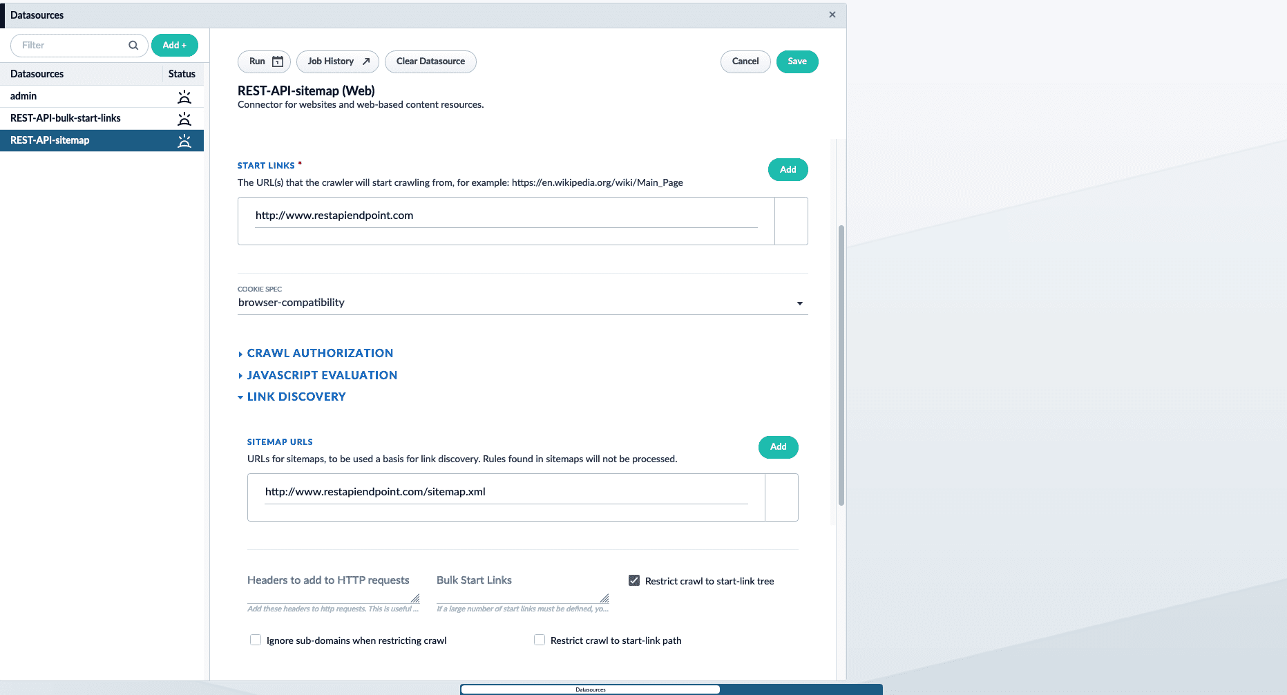 Web connector configuration using sitemap