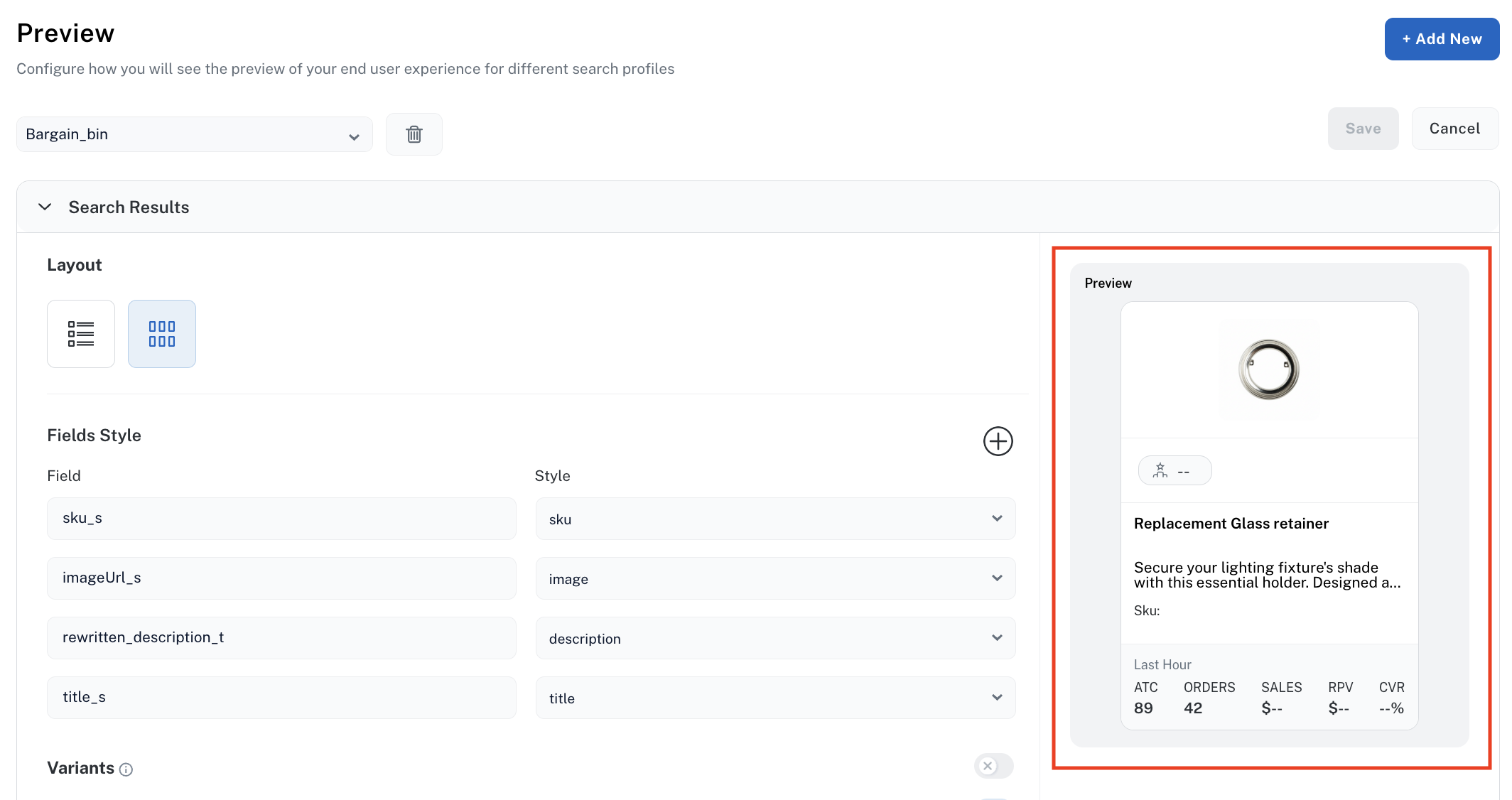 Configure search results Preview