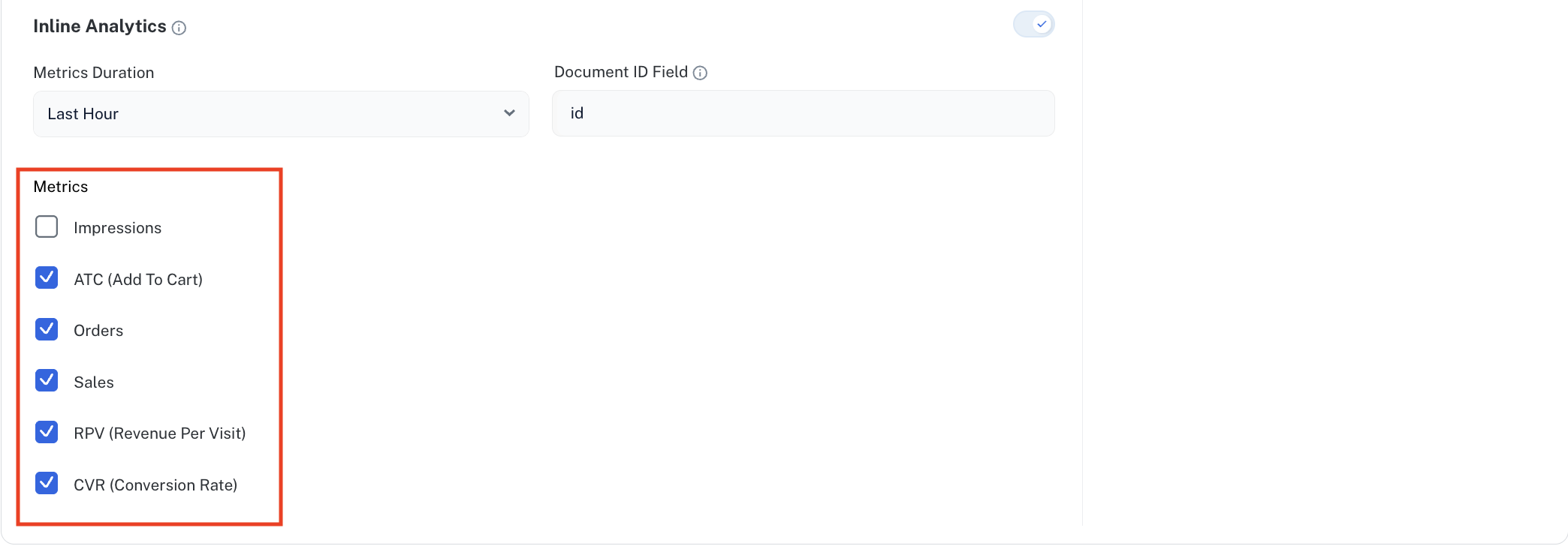 Configure search results Inline Analytics