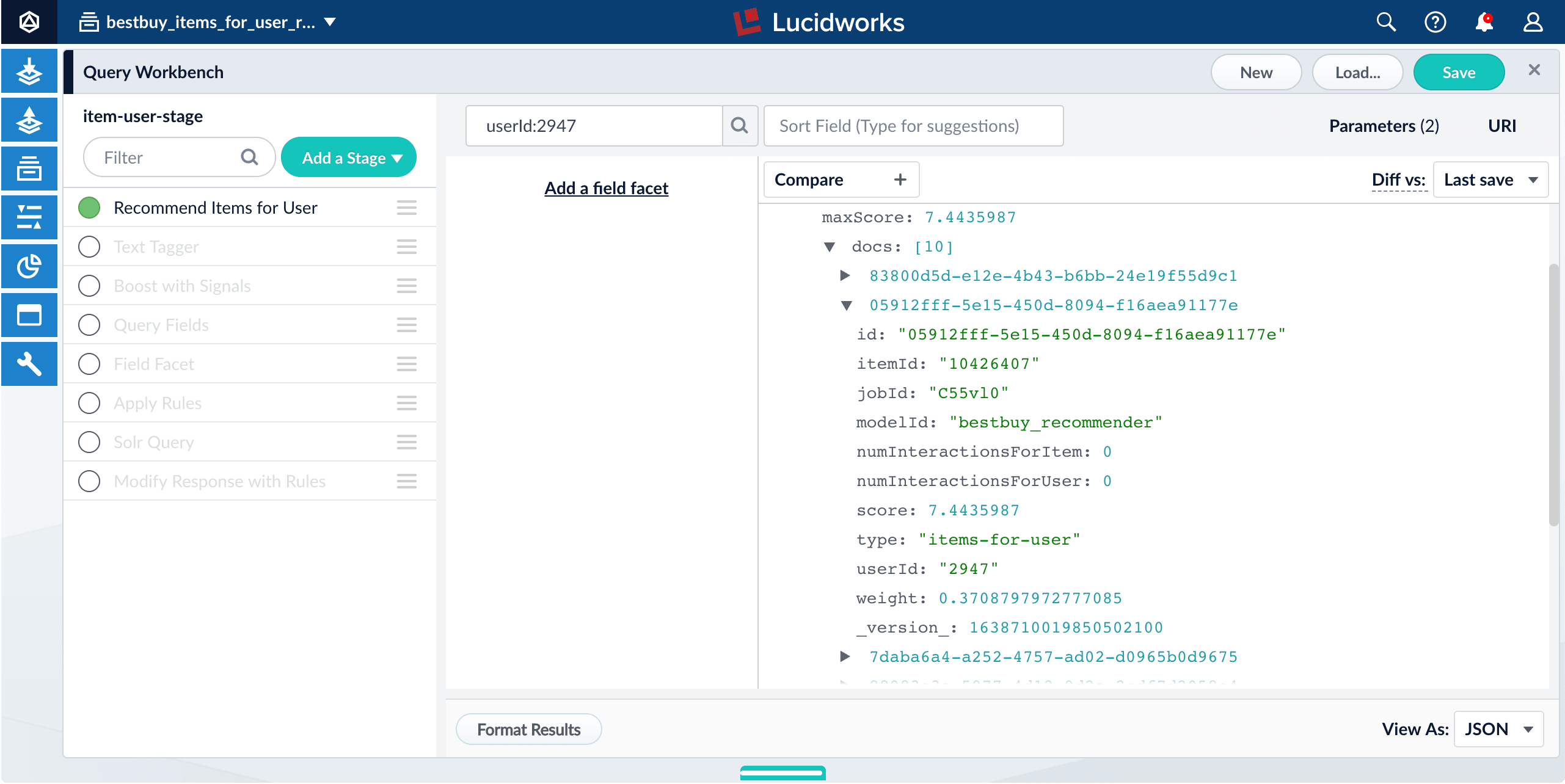 Recommend Items for User query stage