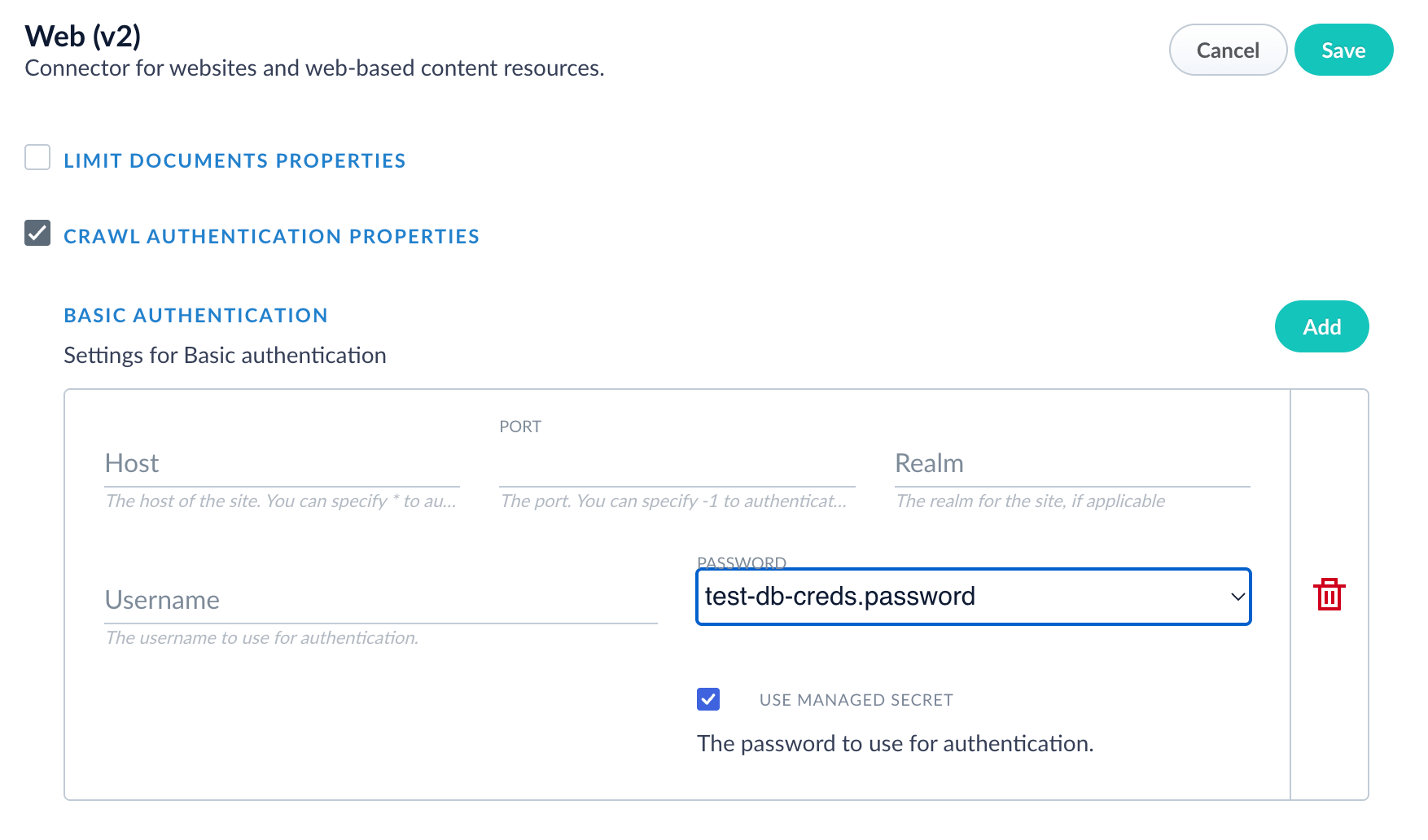Set Fusion datasource to use a managed secret