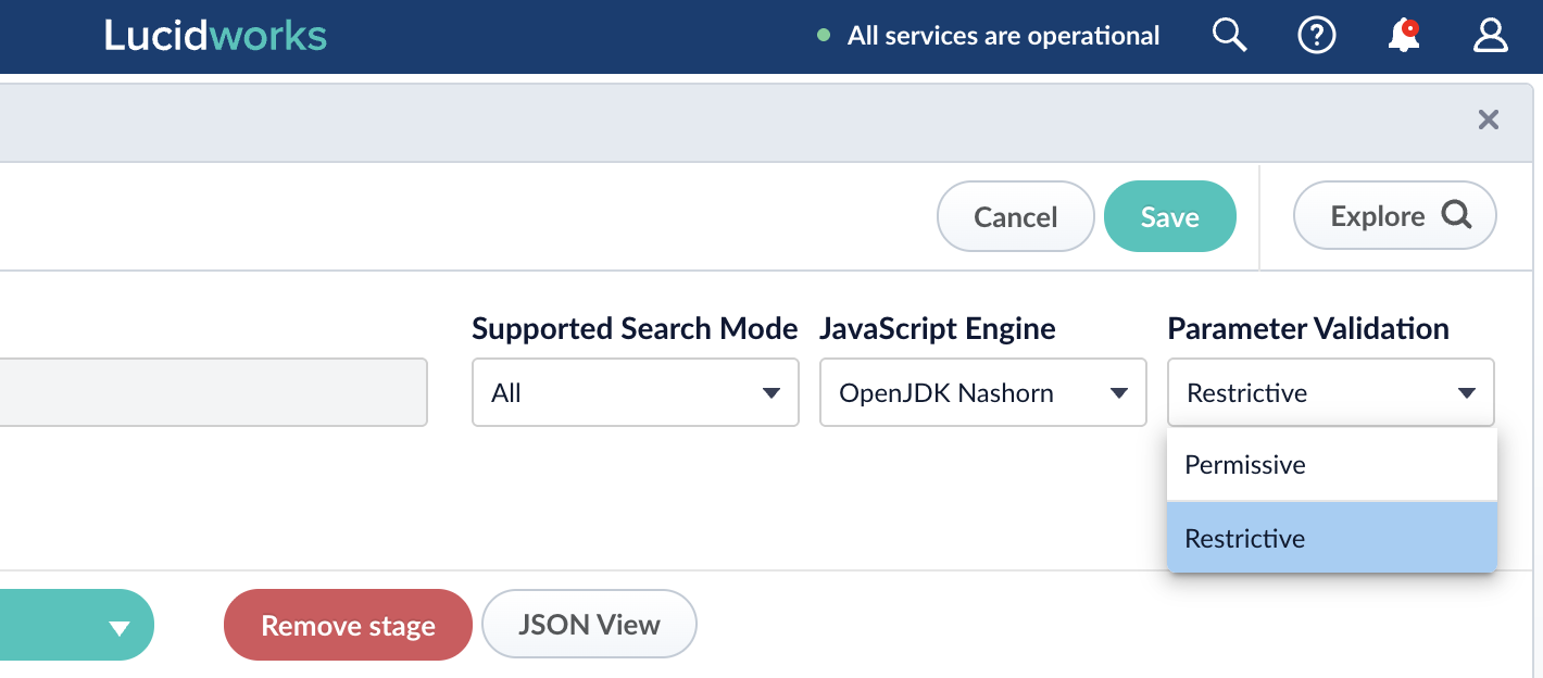 Parameter Validation field in the Query Pipelines panel