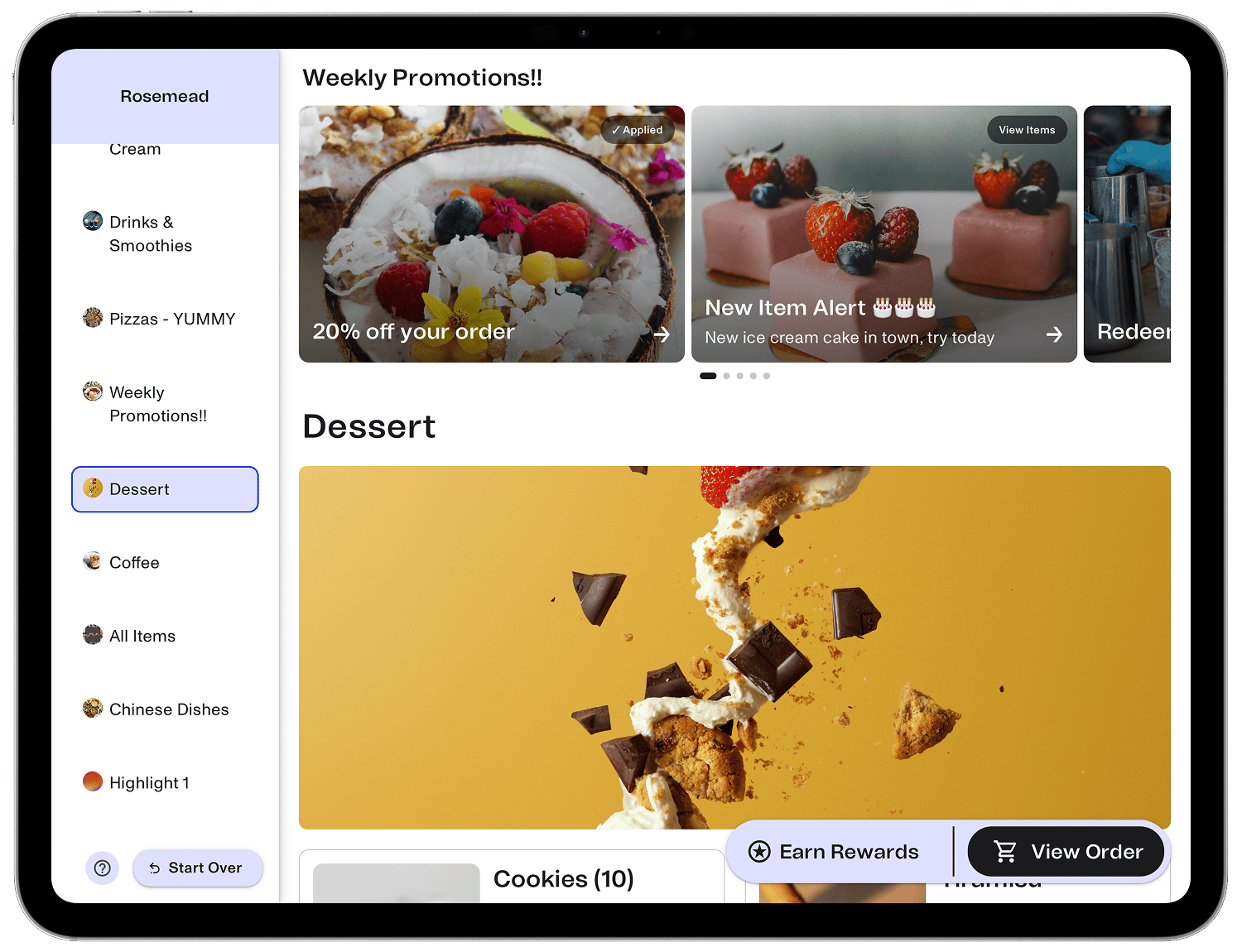 Collections and spotlights highlighting promotions on the kiosk menu