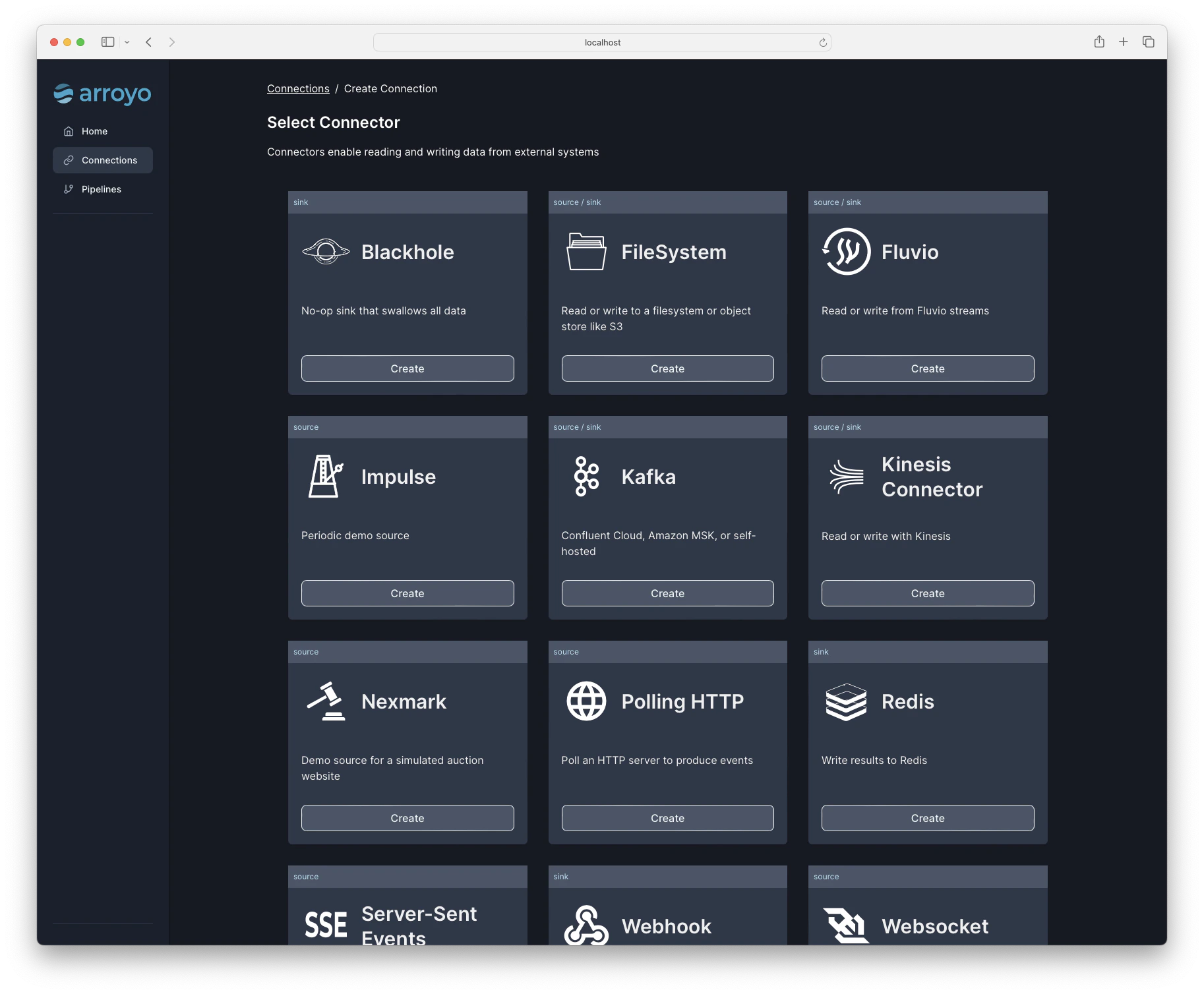 Create connection dialog