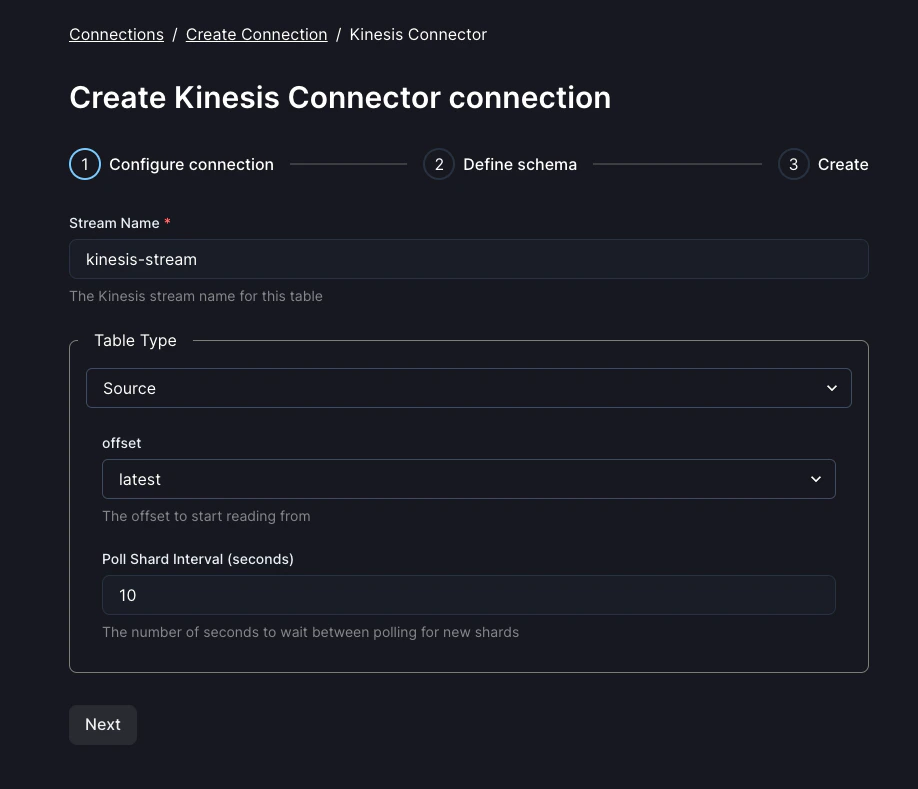 Kinesis creation flow