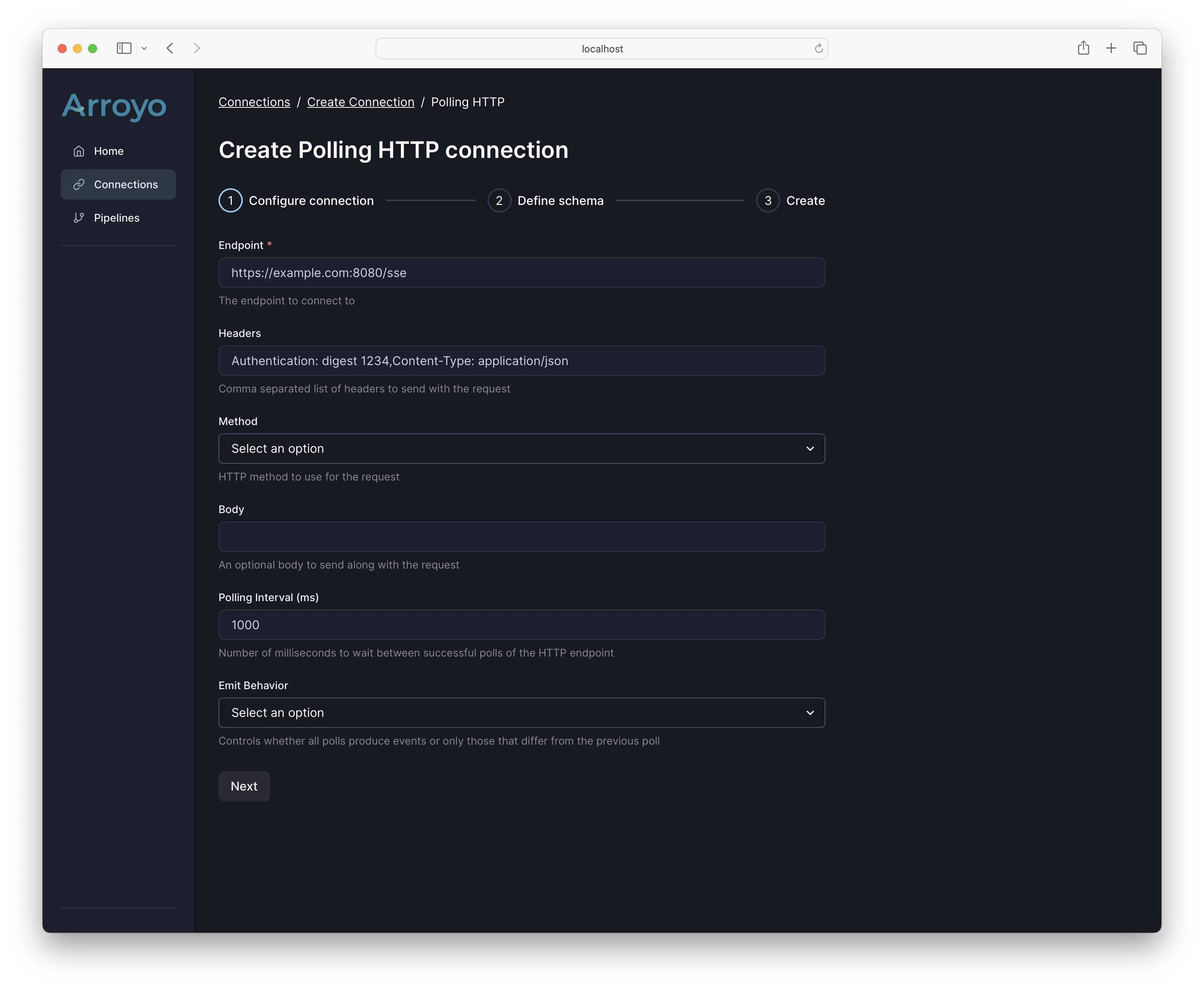 polling http source creationg flow