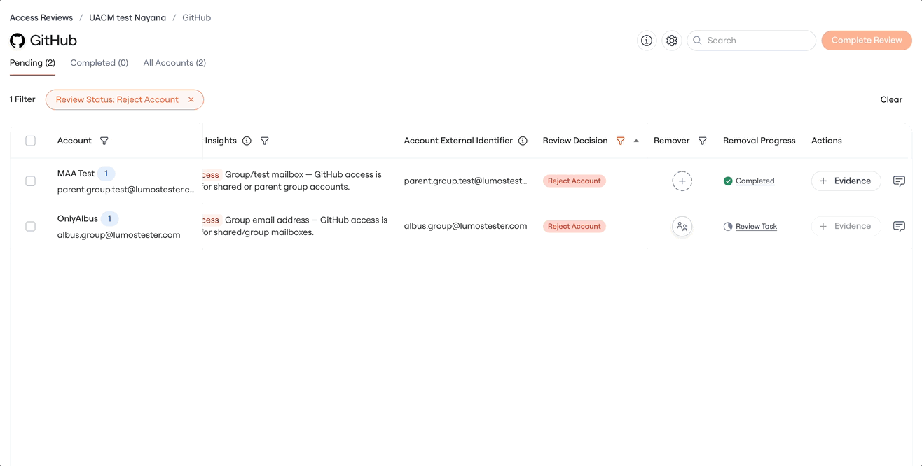 Adding evidence to several removals at once