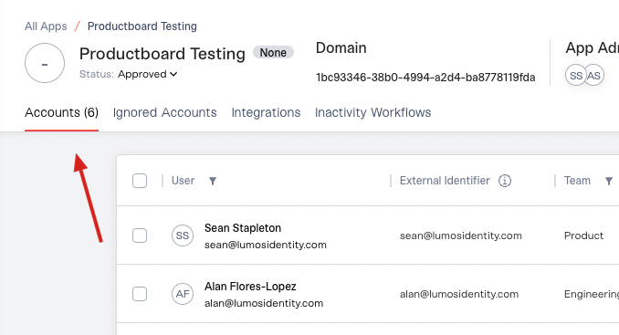 App page with the Accounts tab and its account count highlighted