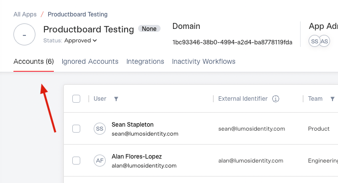 App page with the Accounts tab and its account count highlighted