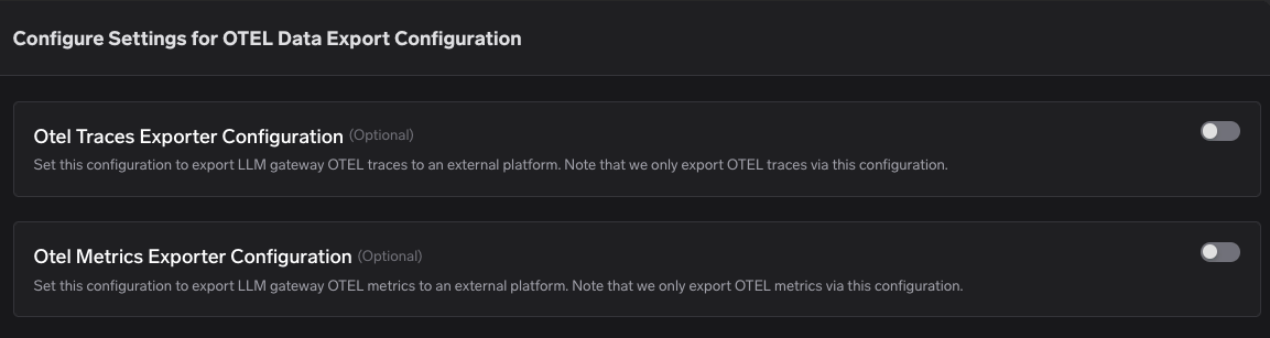 TrueFoundry OTEL data export configuration