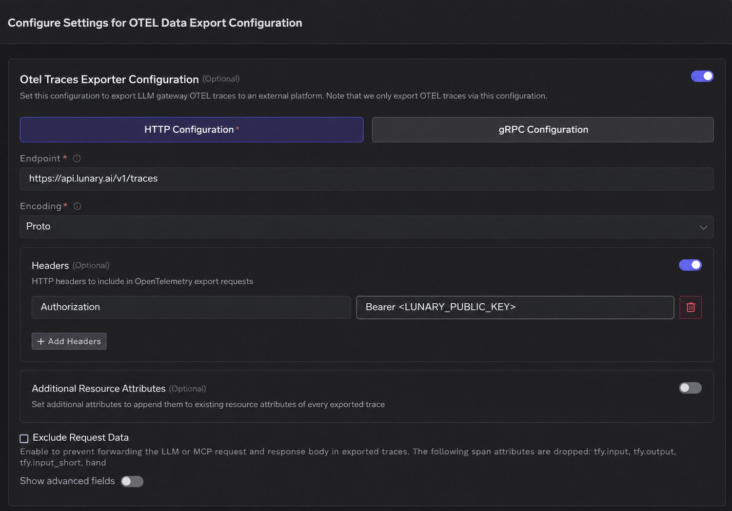 Configure trace export to Lunary