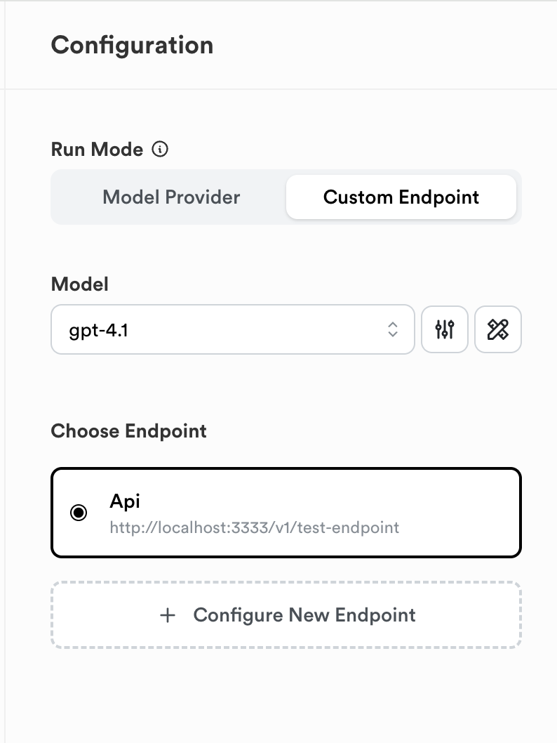 Screenshot: Switching to Custom Endpoint mode