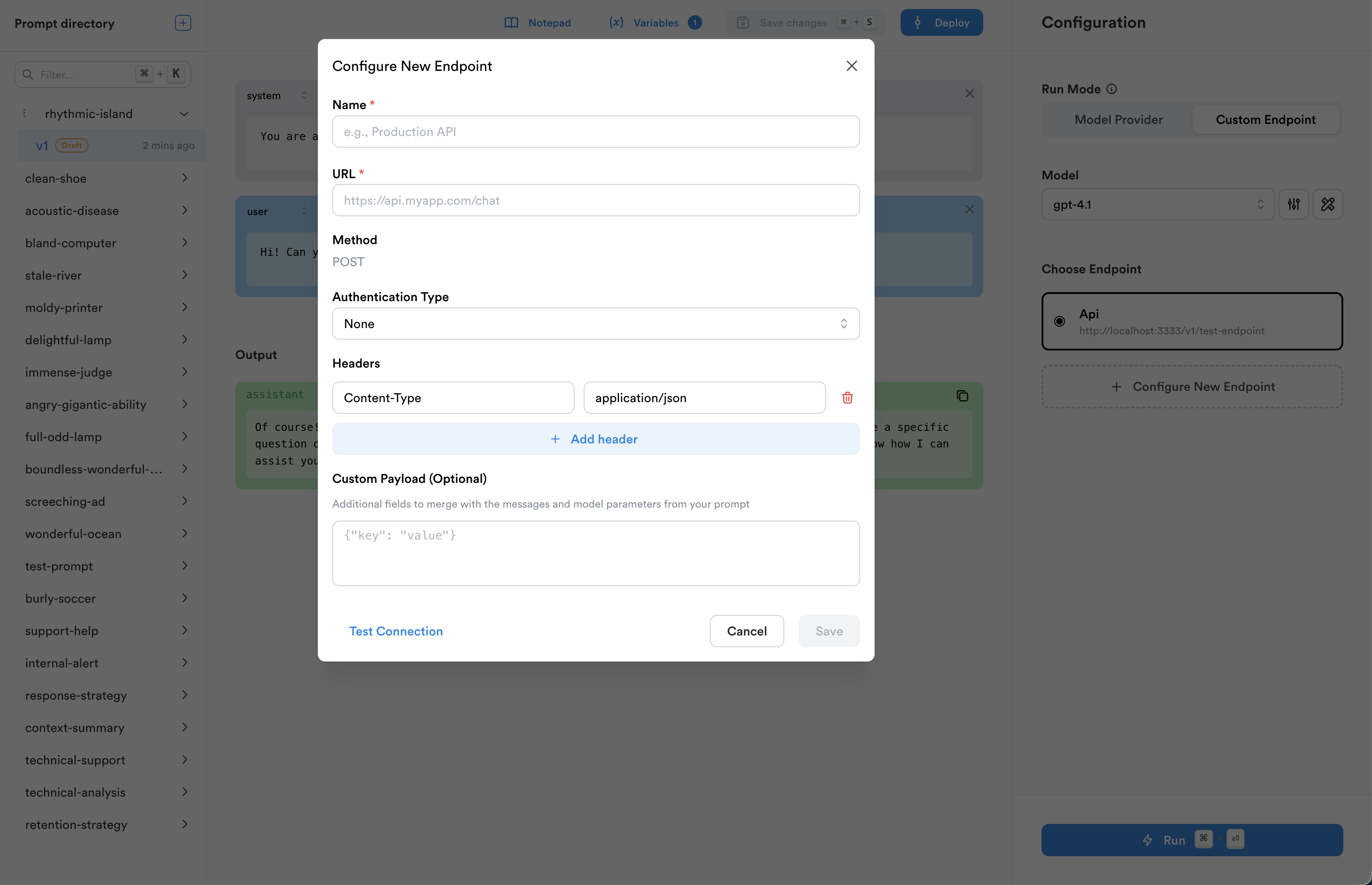 Screenshot: Endpoint configuration dialog